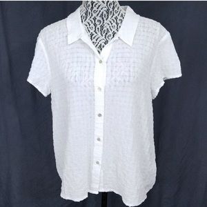 Eileen Fisher white button-up cotton shirt